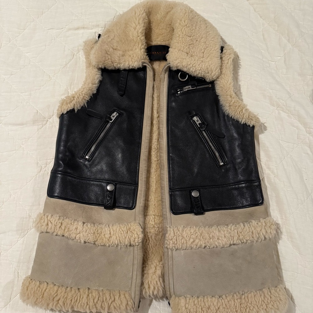Coach Black and Cream Shearling Vest
